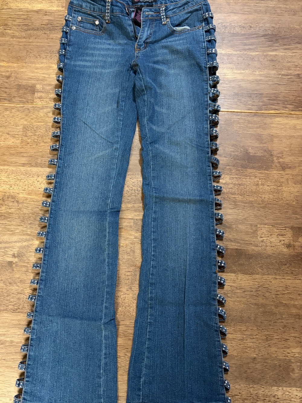 Blue Flare Jeans with Studded Side Trim